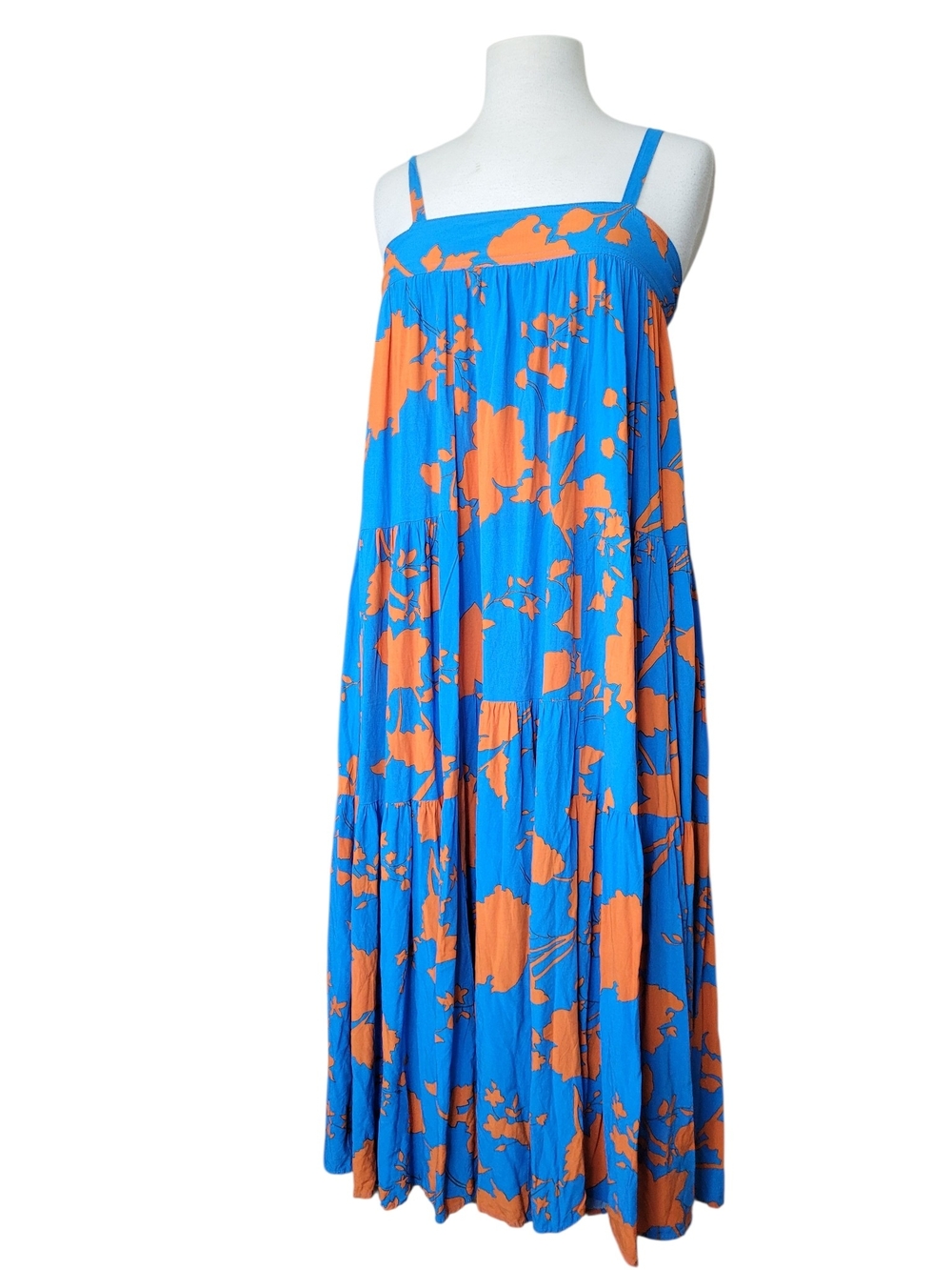 Anthropologie Abel The Label Tiered Maxi Sundress Blue & Orange Floral Small